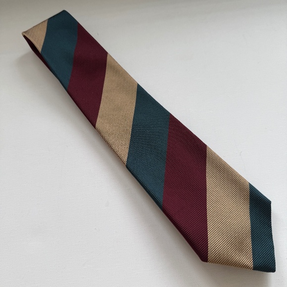 Burberrys London Neck Tie Silk Stripe Green Gold Hand Sewn Vintage USA 55" NEW